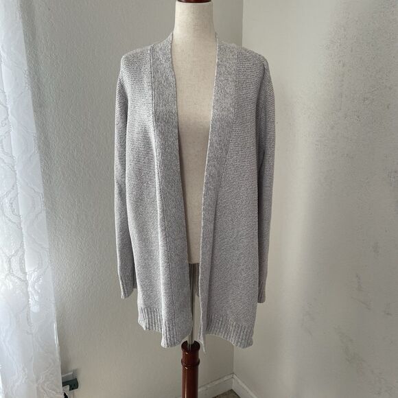 Loft Women’s Long Line Cardigan Sweater Open Chunky Grey Ribbed Hem Size Large - Picture 1 of 10